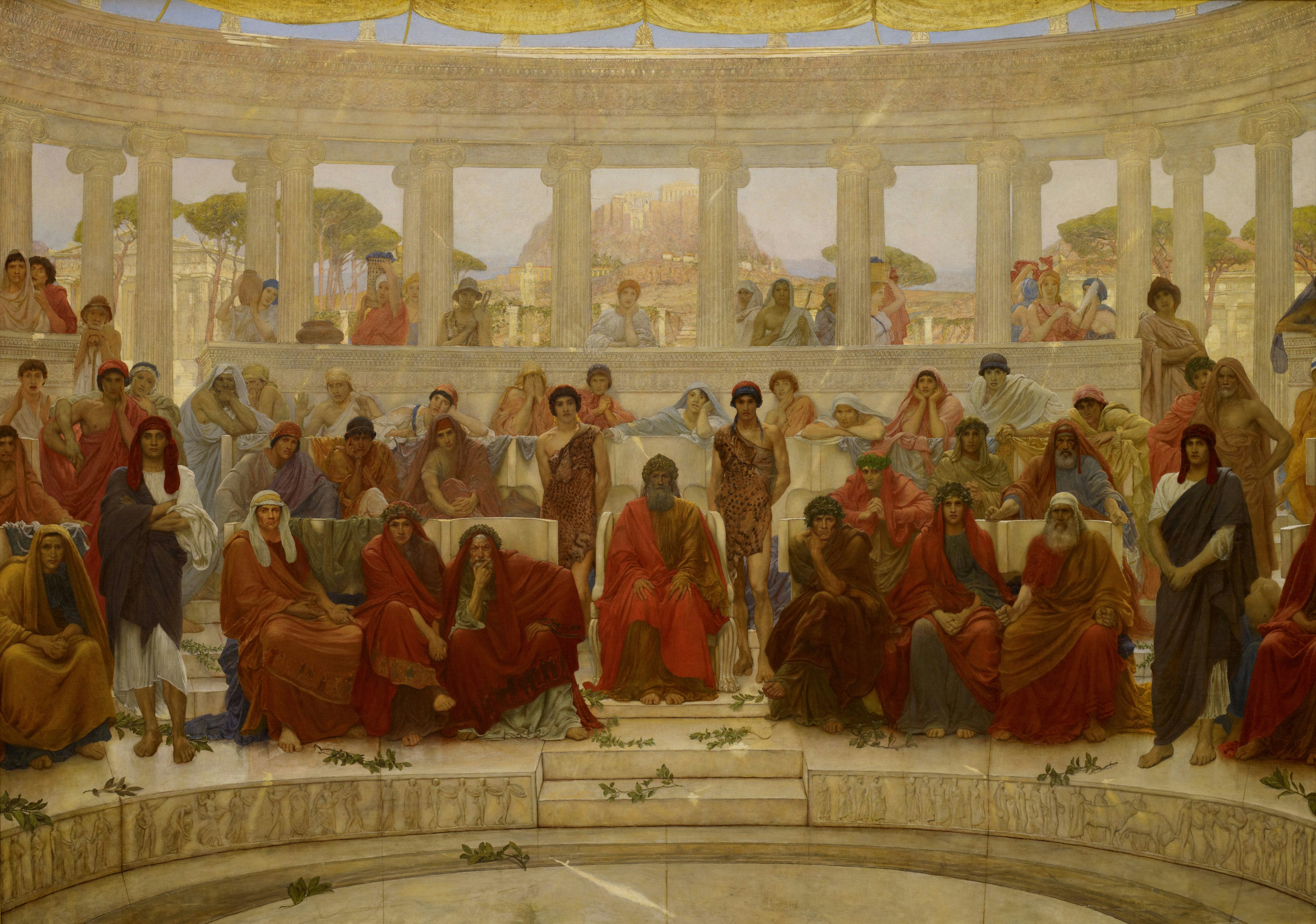 Title: An Audience in Athens During Agamemnon by Aeschylus Description: An Audience in Athens During Agamemnon by Aeschylus, 1884 By Sir William Blake Richmond